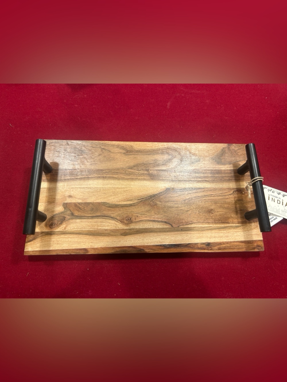 Wood Serving Tray with Black Handles - Rustic Acacia